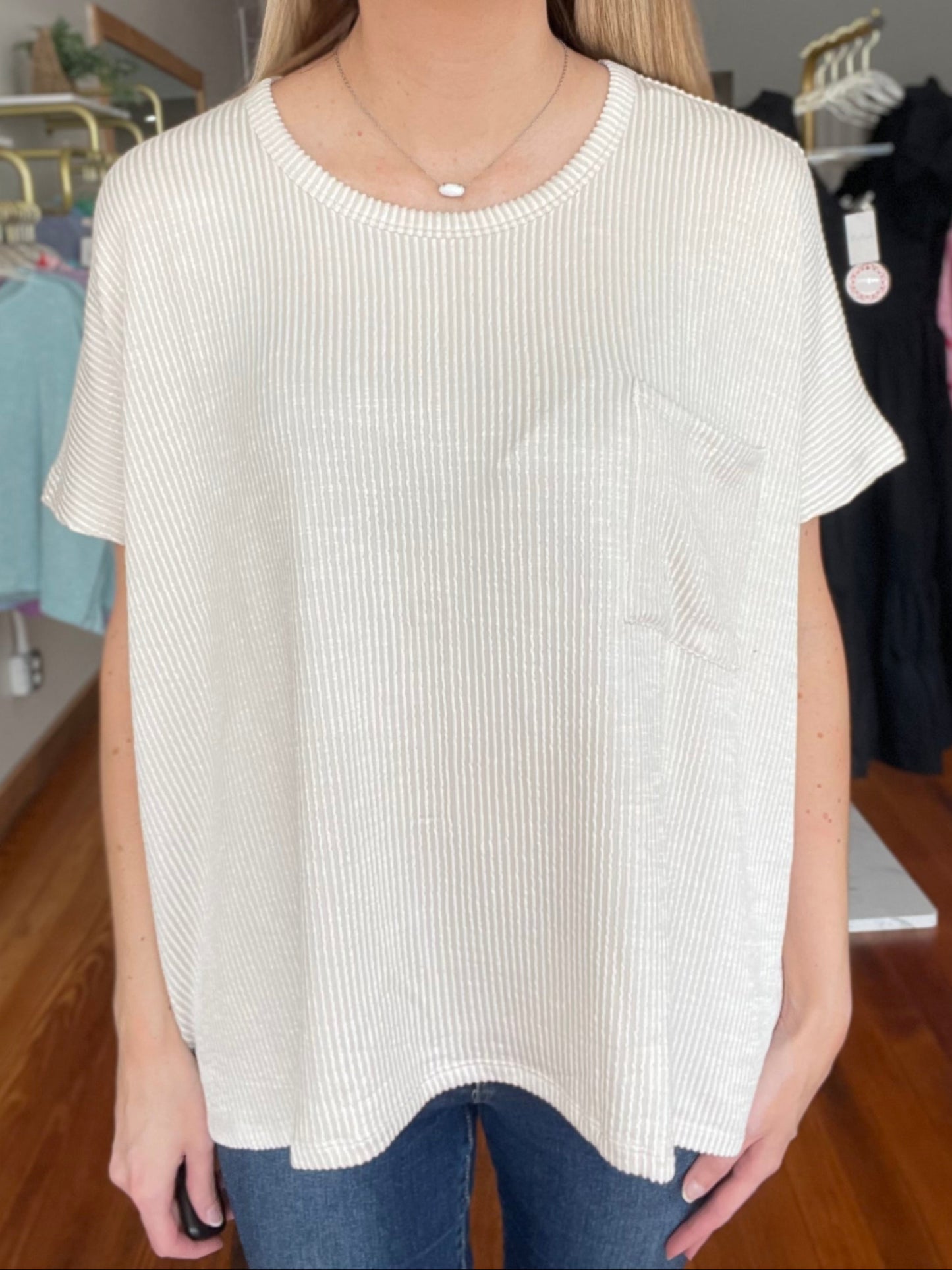 Moments That Make You Short Sleeve Ribbed Top Beige