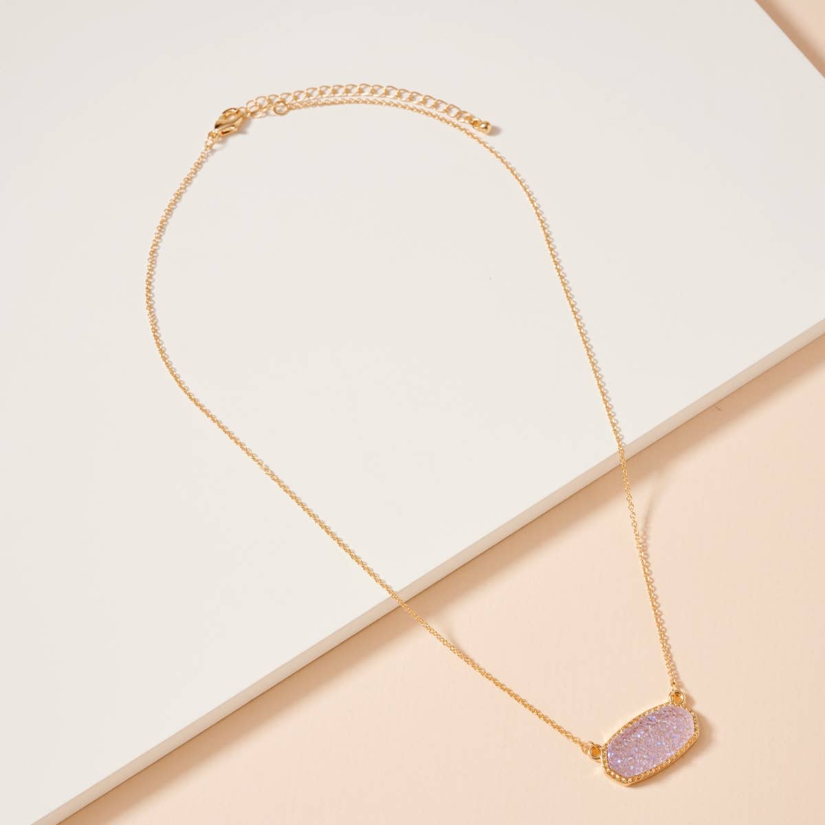 Lavender Druzy Stone Charm Short Necklace
