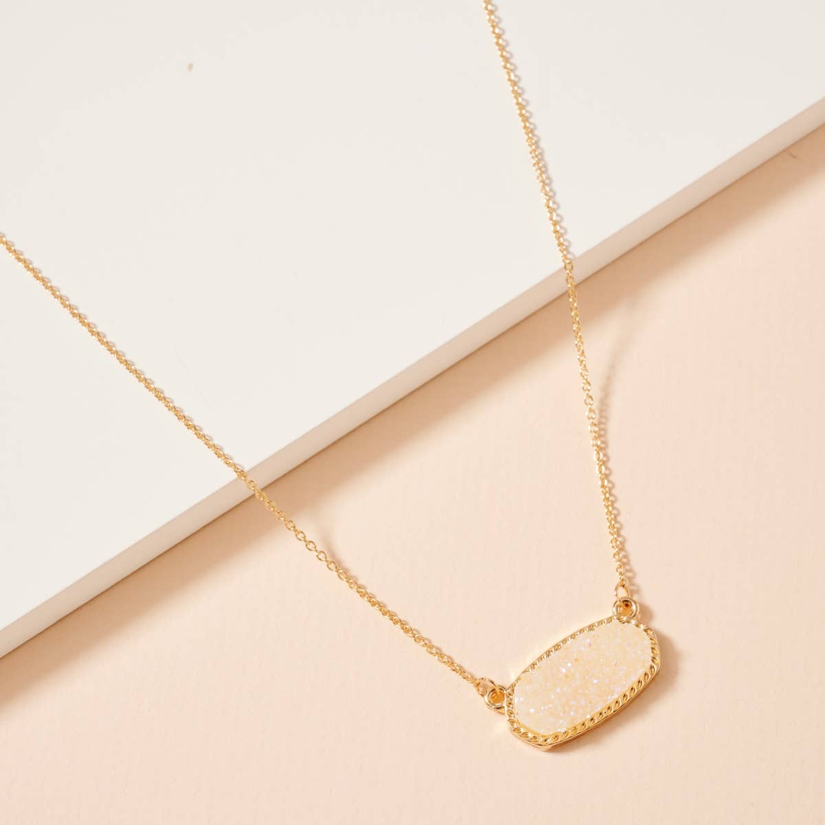 Ivory Druzy Stone Charm Short Necklace