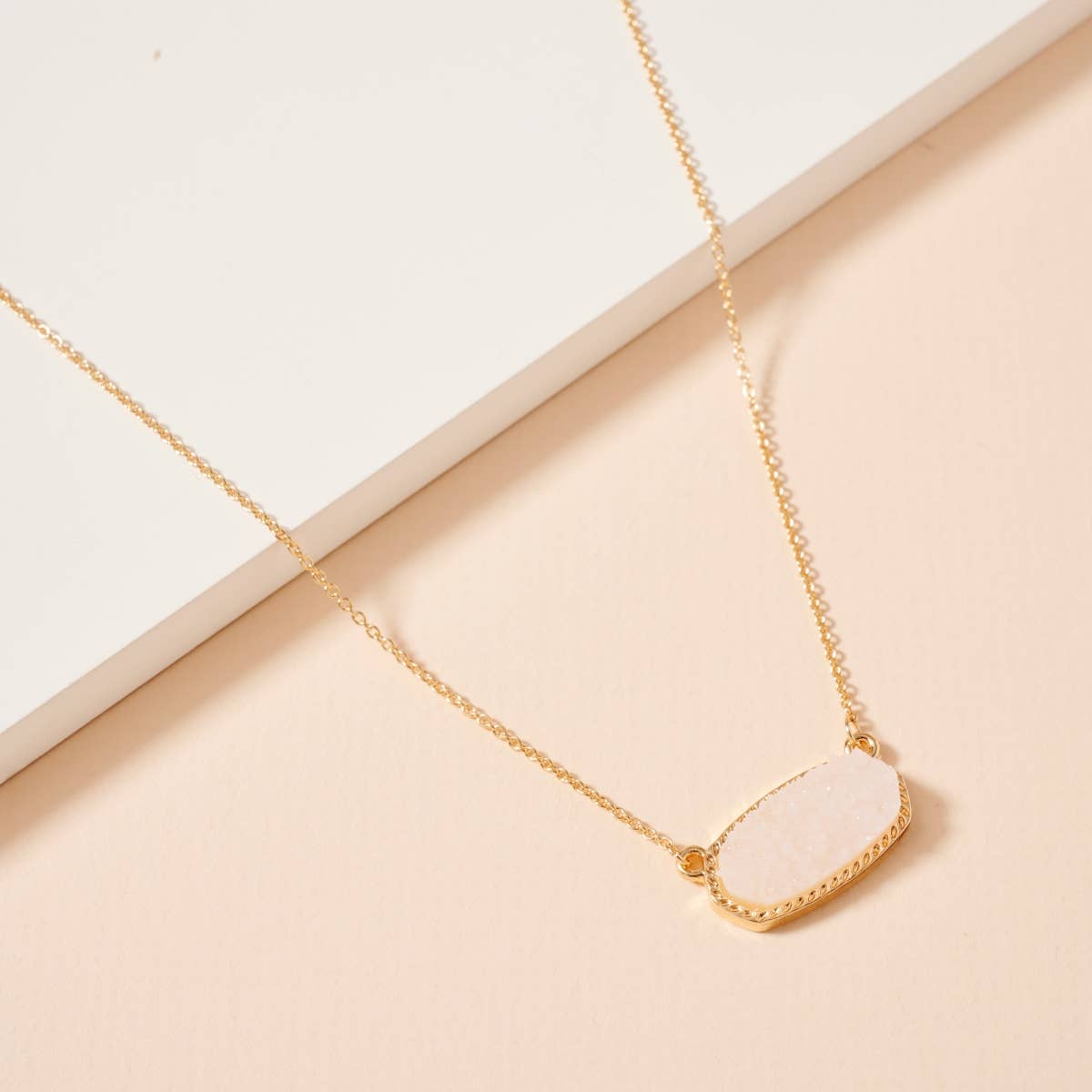 Ivory Druzy Stone Charm Short Necklace