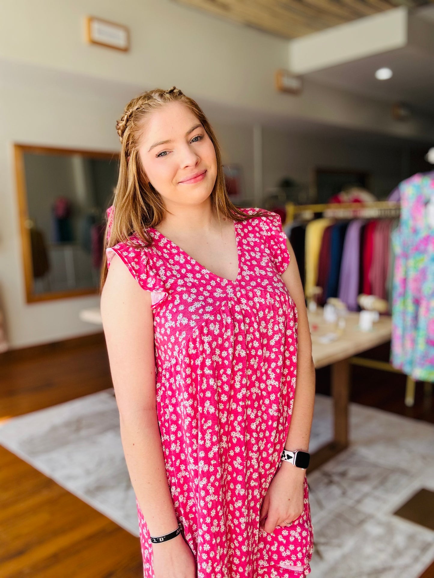 April Showers Dress Floral Mini Swing Dress in Pink for Spring