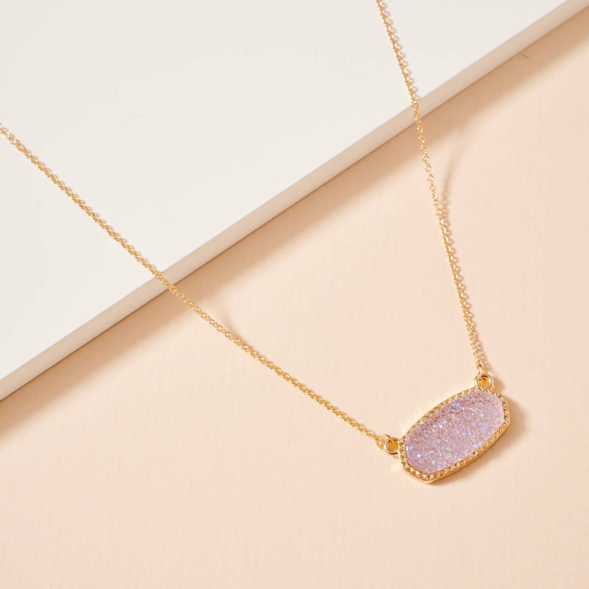 Lavender Druzy Stone Charm Short Necklace