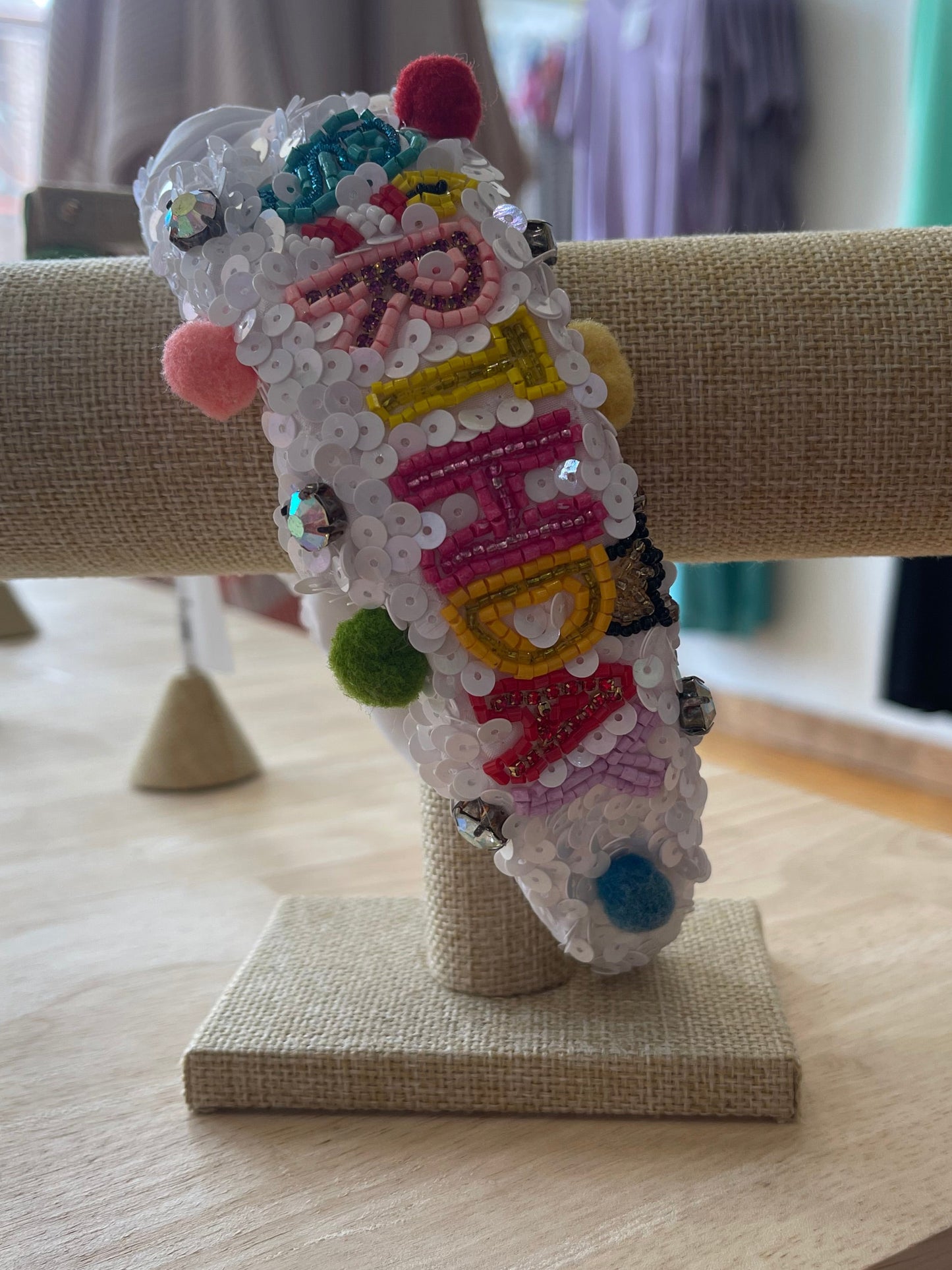 White Happy Birthday Sequin Headband