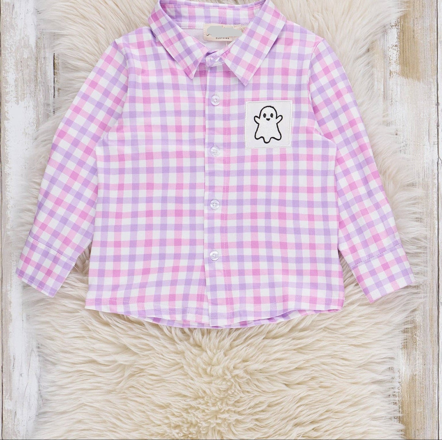 Ghostly Greetings Smocked Plaid Top