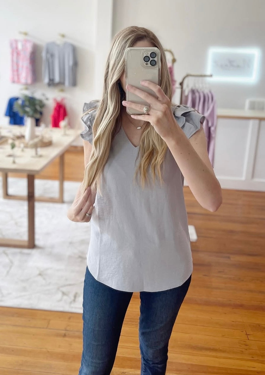 Weekend Getaway Top with Ruffle Sleeves for Casual Outings and Brunch Dates