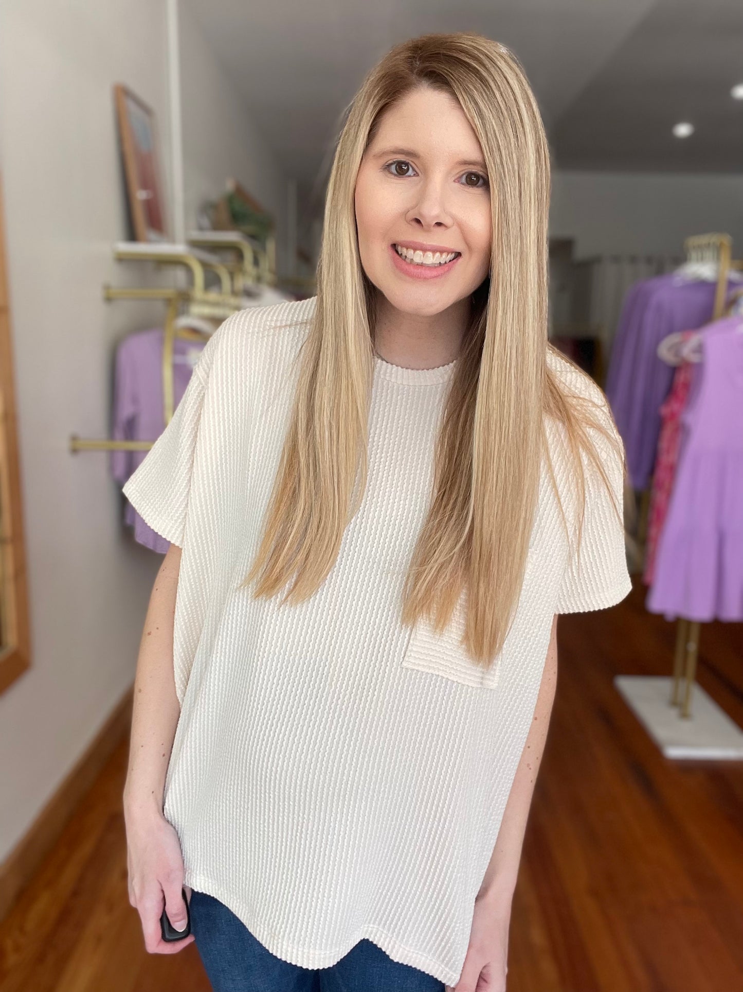 The Weekender Short Sleeve Top Beige