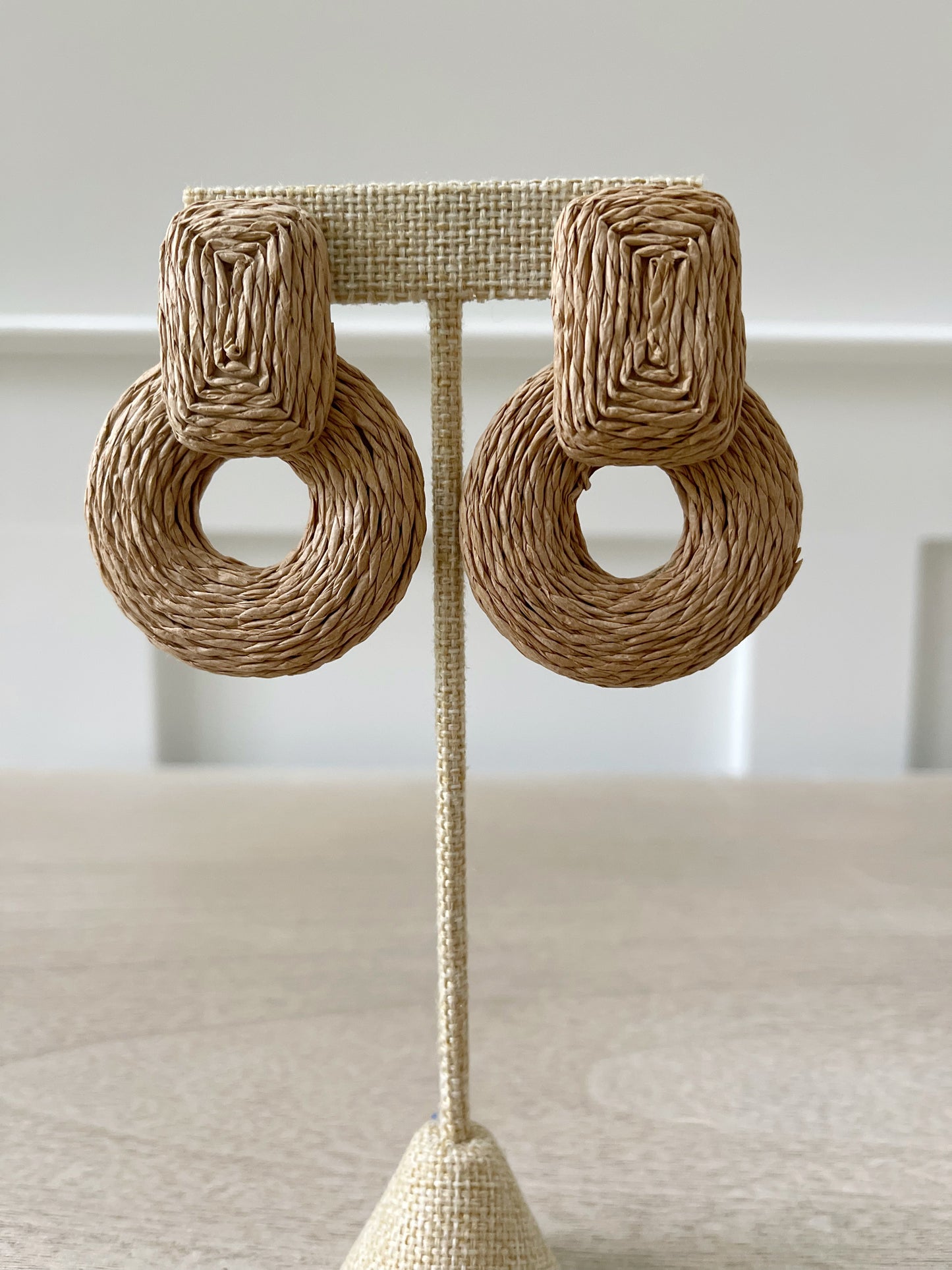 Wrapped Raffia Door Knocker Earrings for Summer Cookouts and Outdoor Gatherings