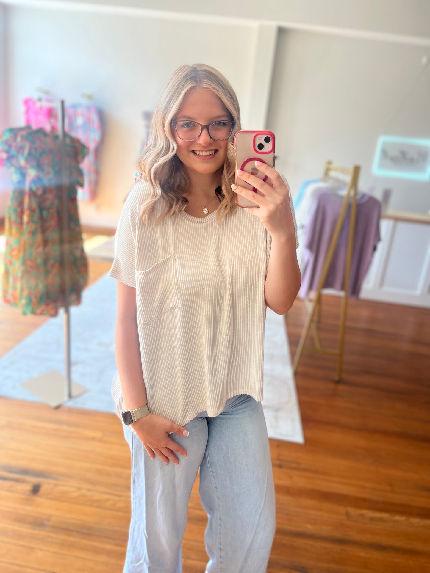 Moments That Make You Short Sleeve Ribbed Top Beige