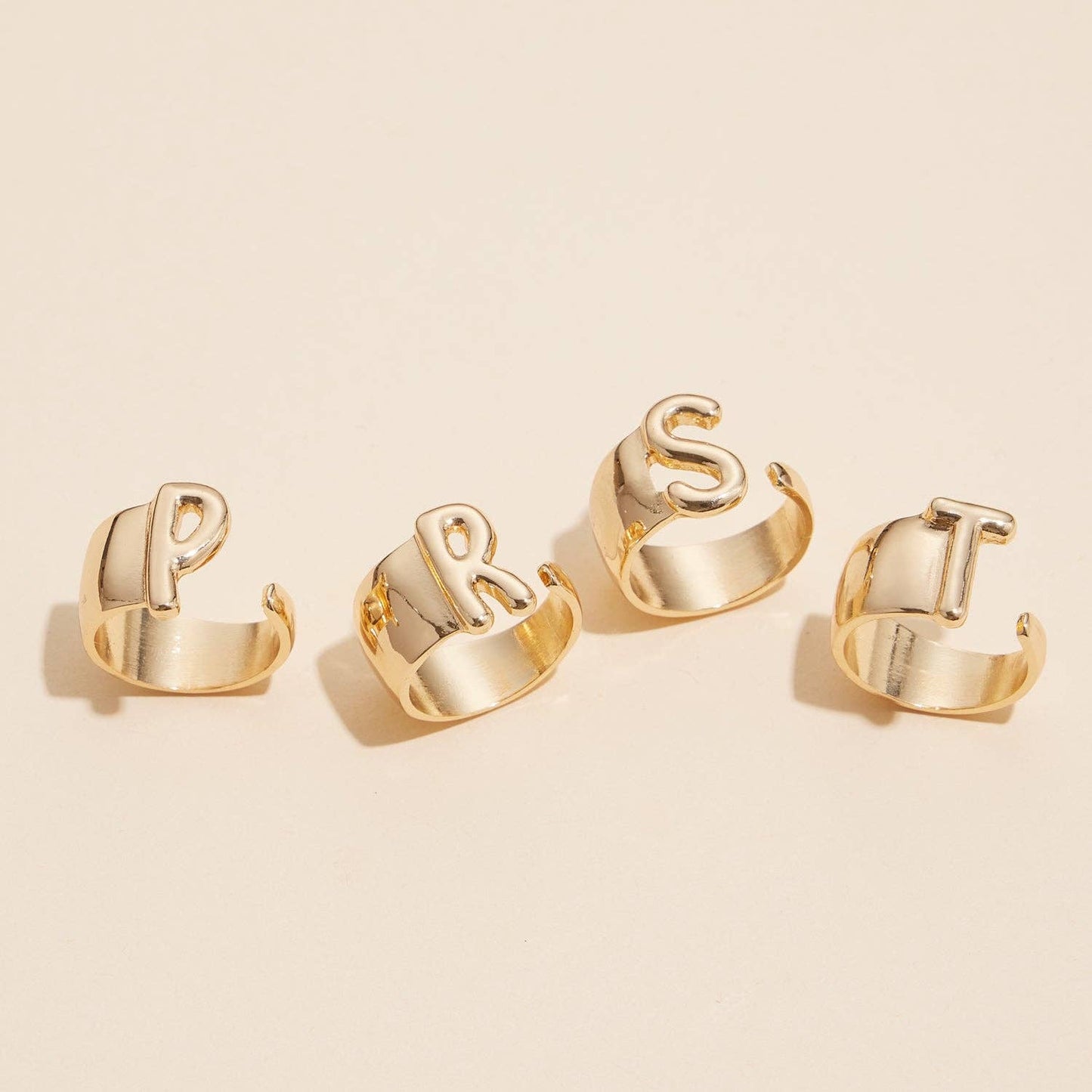 Bubble Design Initial Gold Plated Rings