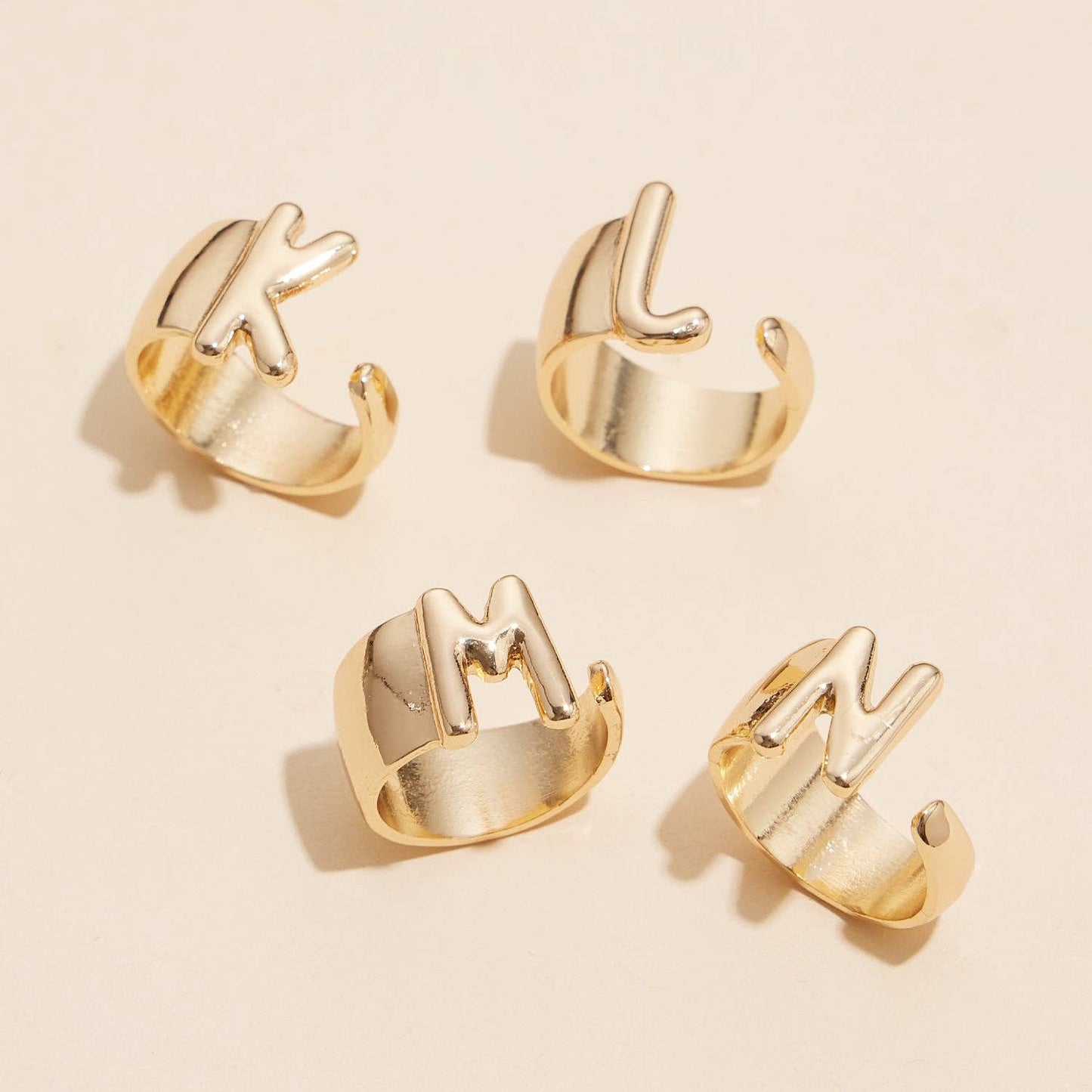 Bubble Design Initial Gold Plated Rings