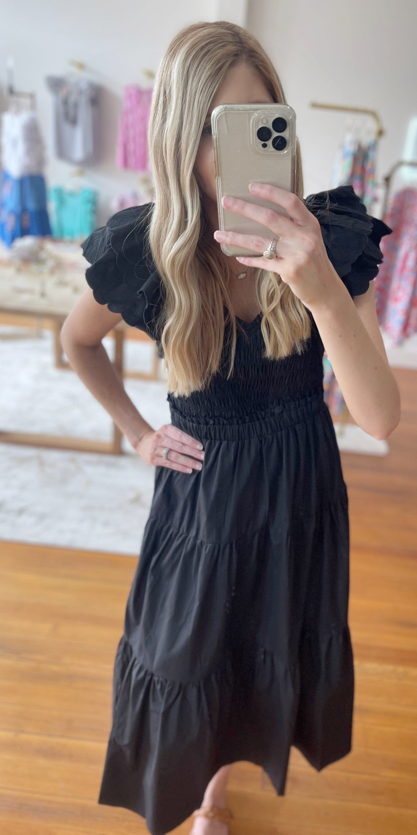 Classic Moment Black Midi Dress