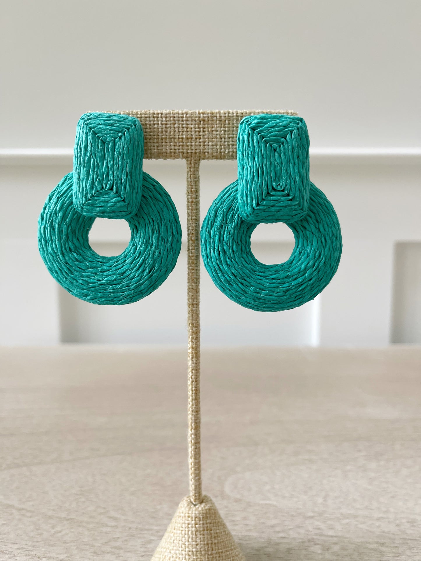 Wrapped Raffia Door Knocker Earrings for Summer Cookouts and Outdoor Gatherings