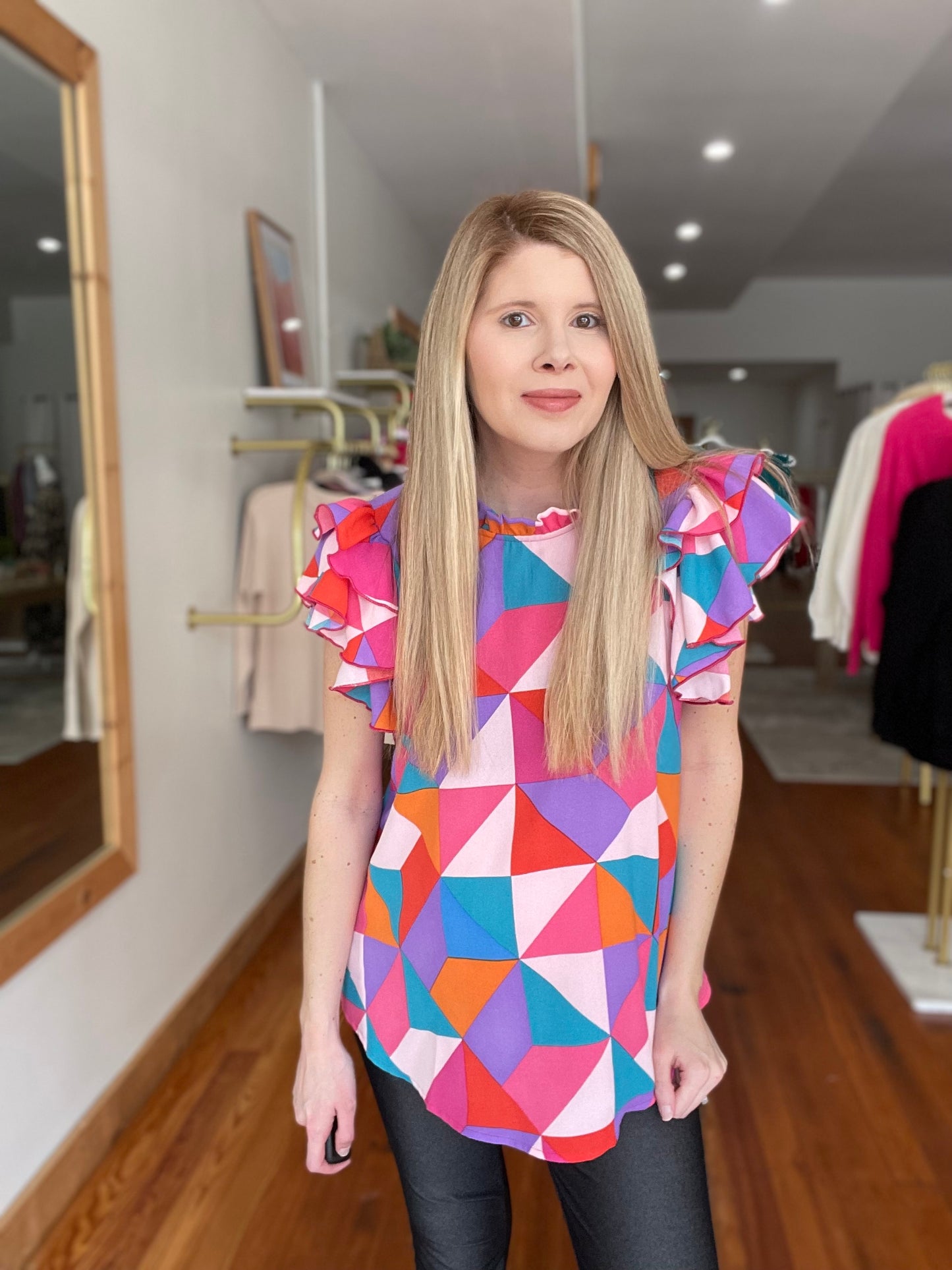 Refresh Geometric Print Blouse for Spring Fashion