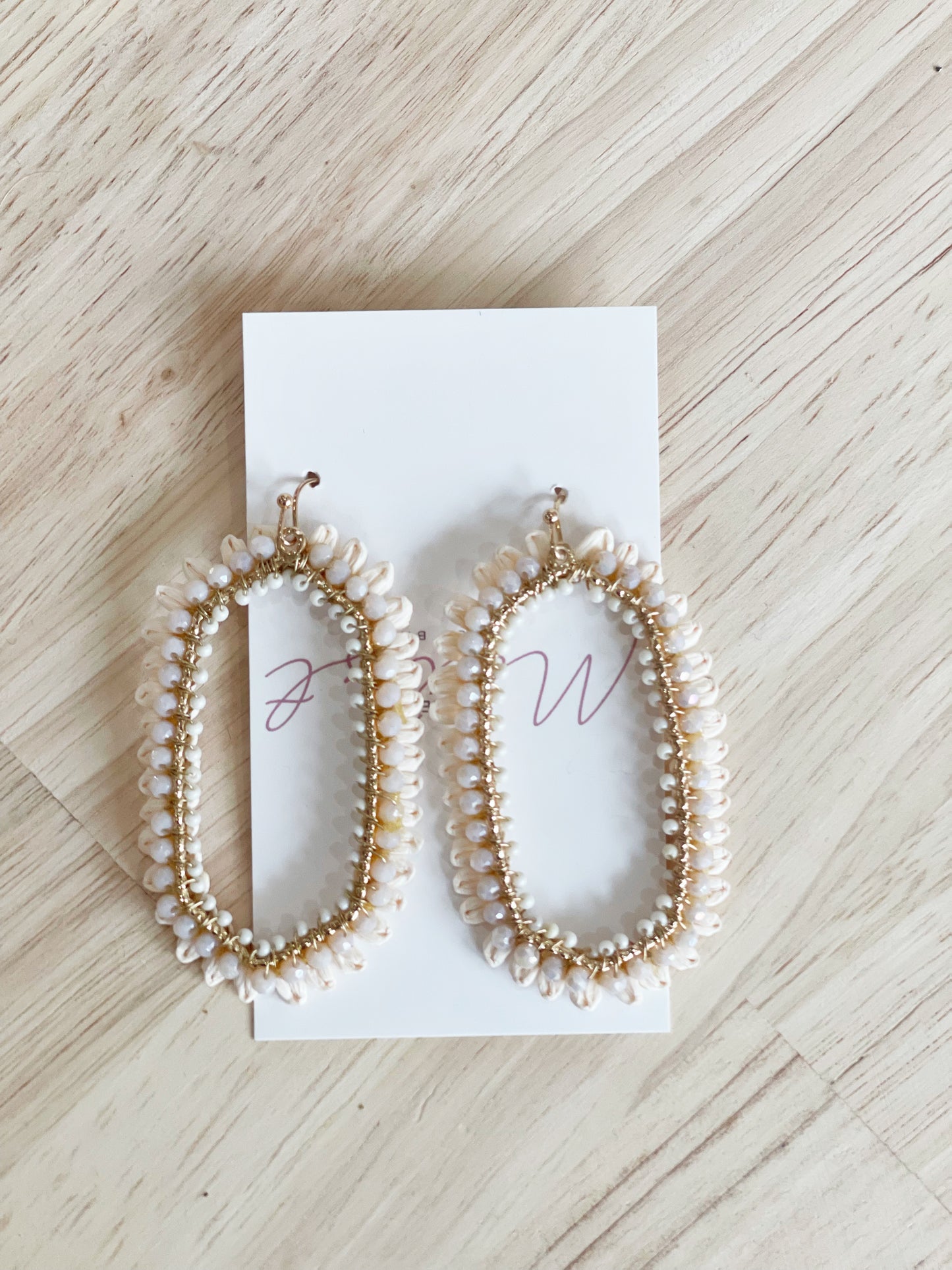Raffia & Bead Trim Hexagon Earrings