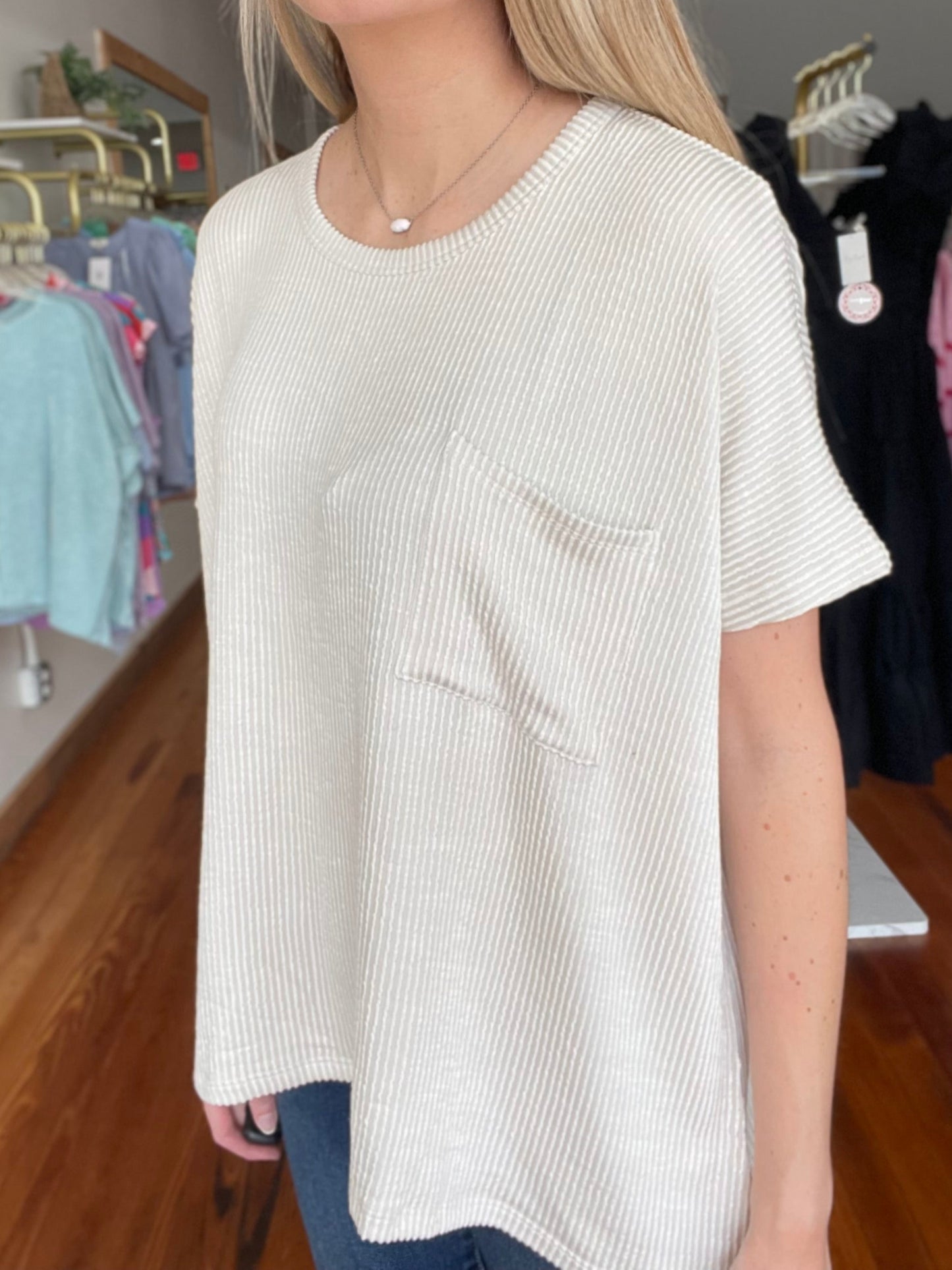 Moments That Make You Short Sleeve Ribbed Top Beige