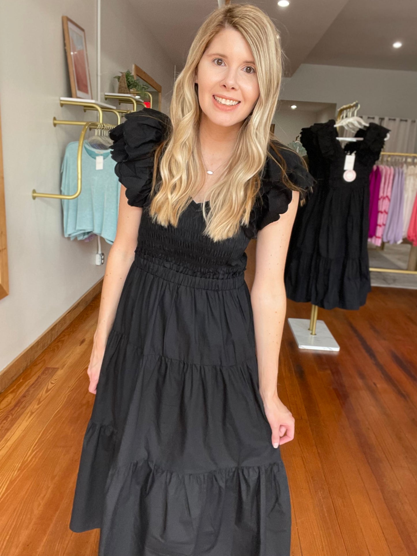 Classic Moment Black Midi Dress
