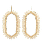 Raffia & Bead Trim Hexagon Earrings