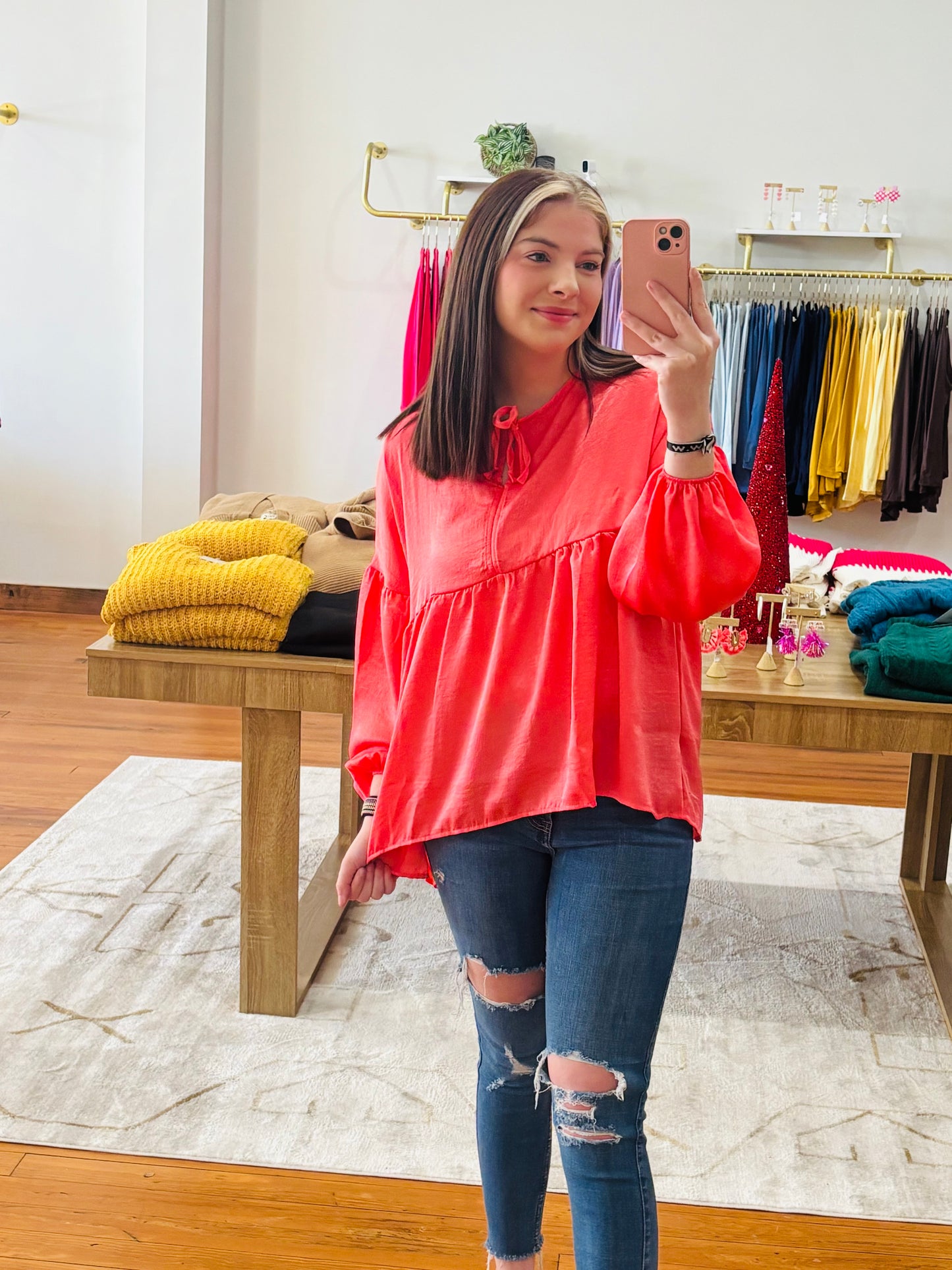 Iceskate Top Coral Chic Front Tie Stylish Comfortable Versatile Fashion