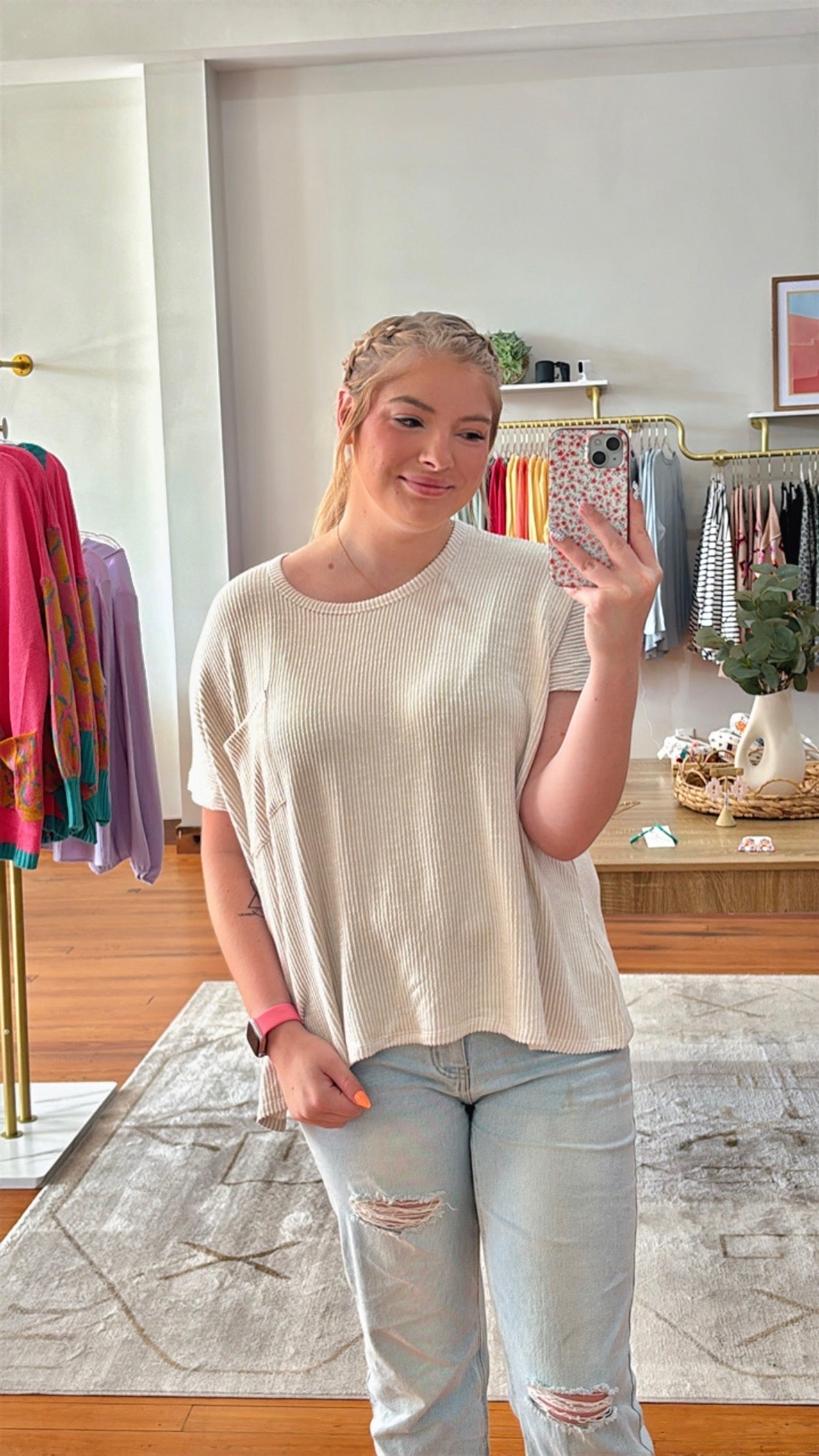 Moments That Make You Short Sleeve Ribbed Top Beige