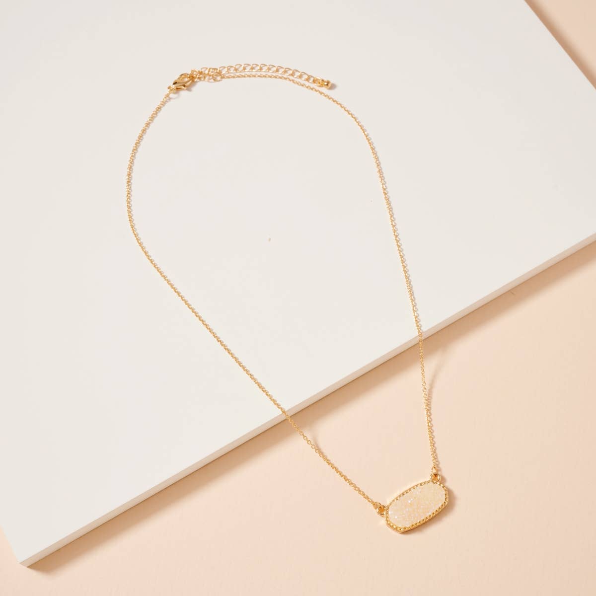 Ivory Druzy Stone Charm Short Necklace