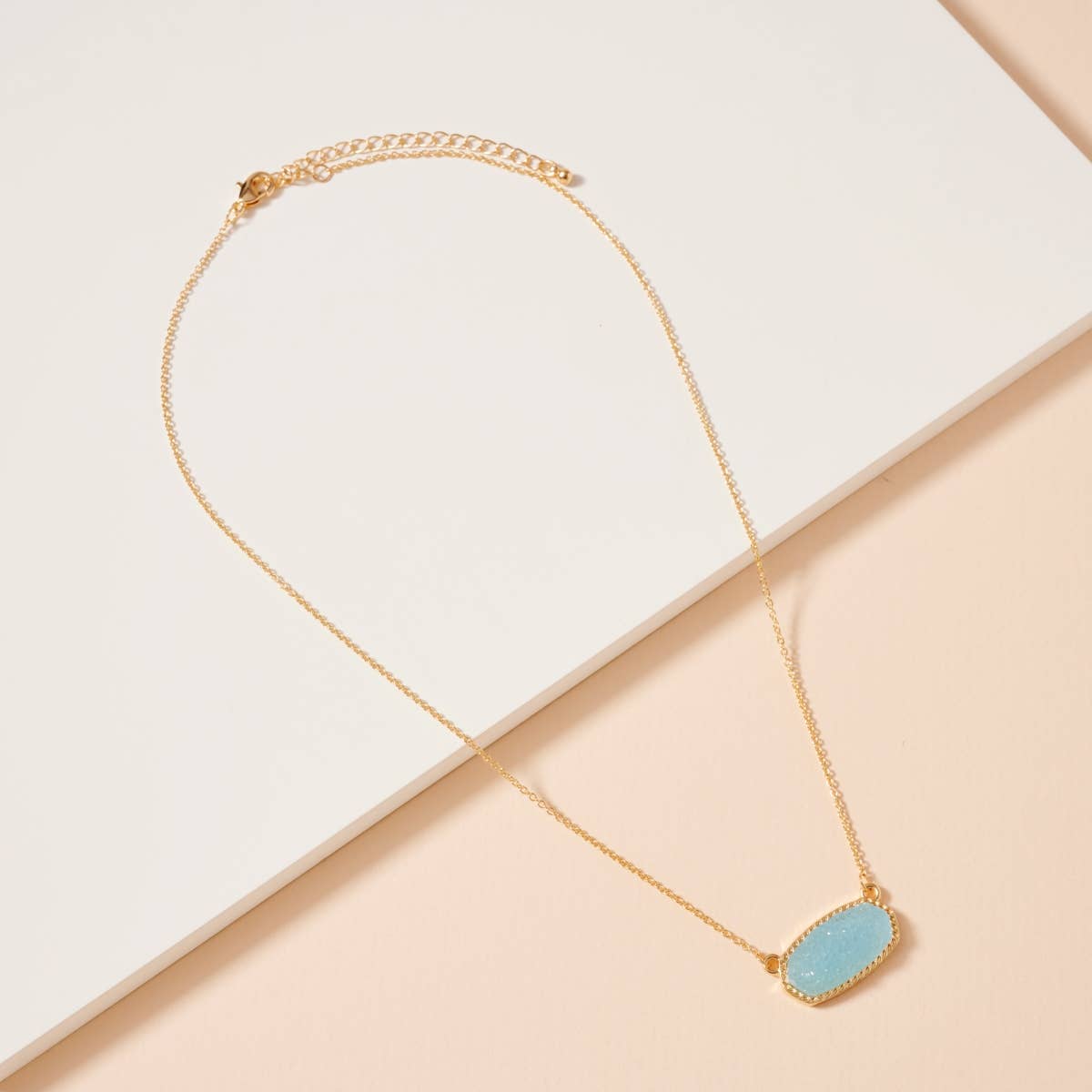 Aqua Druzy Stone Charm Short Necklace