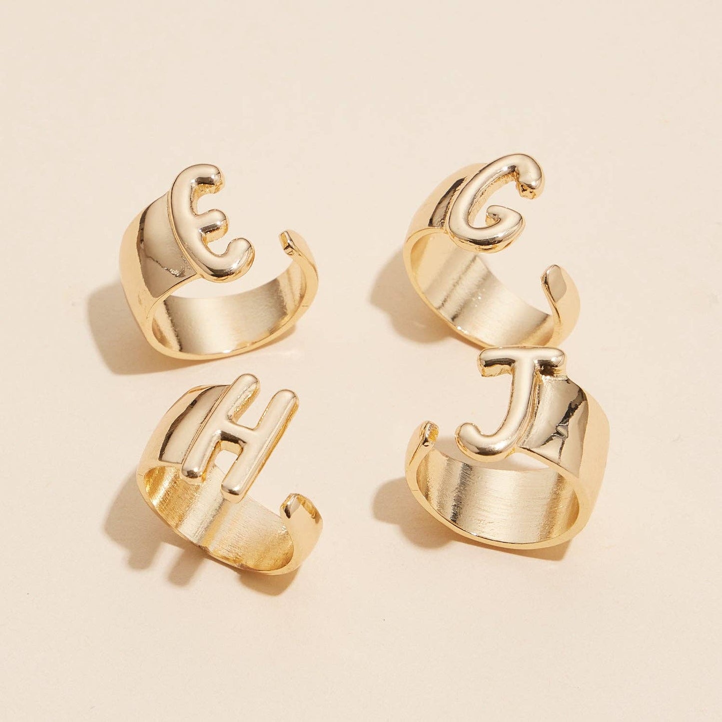 Bubble Design Initial Gold Plated Rings
