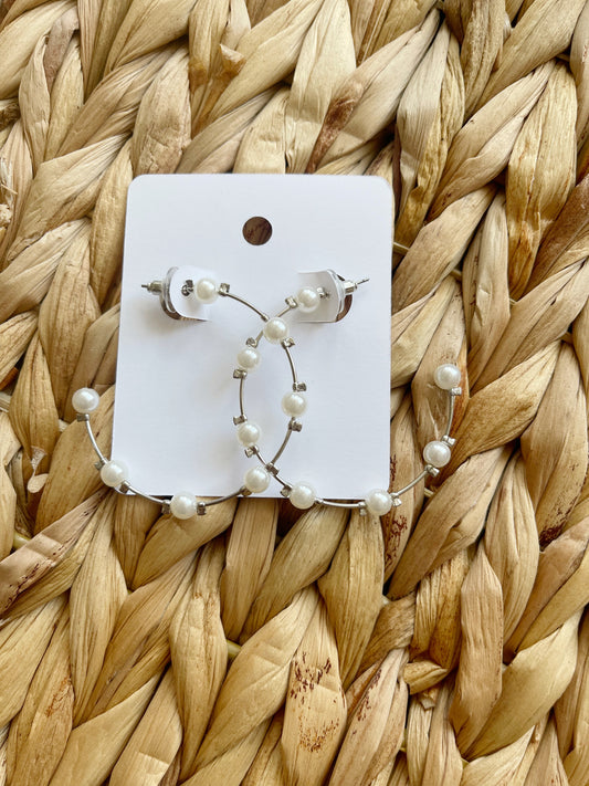 Silver Pearl Hoops