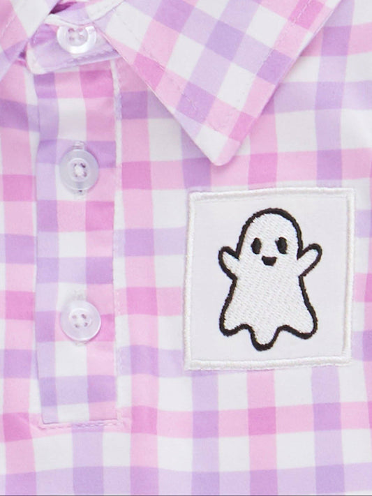 Ghostly Greetings Smocked Plaid Top