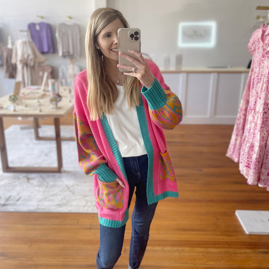 I'm In Charge Cardi Animal Print Open Front Cardigan Sweater
