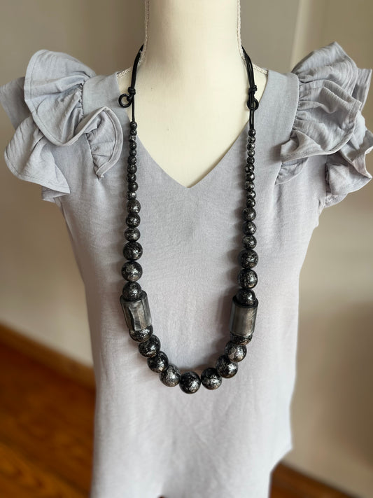 Metallic Wood Ball Necklace Elegant Beaded Jewelry