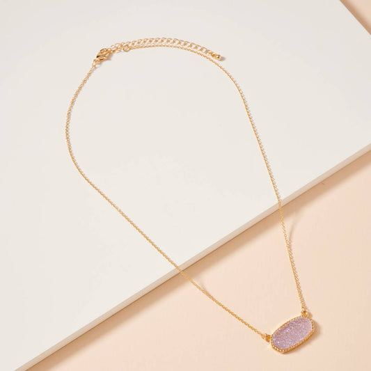 Lavender Druzy Stone Charm Short Necklace