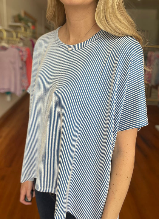 Moments That Make You Blue Short Sleeve Ribbed Top