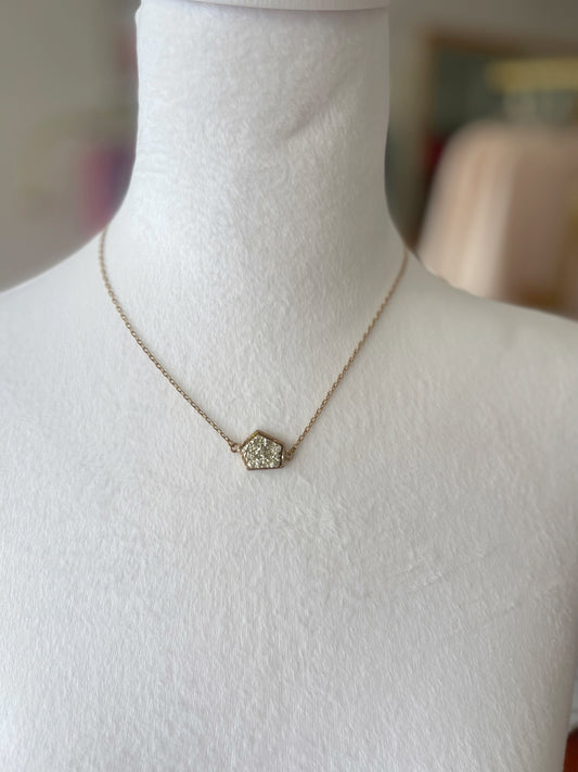 Brass Geometric Faux Druzy Necklace: Gd-Gold / OS