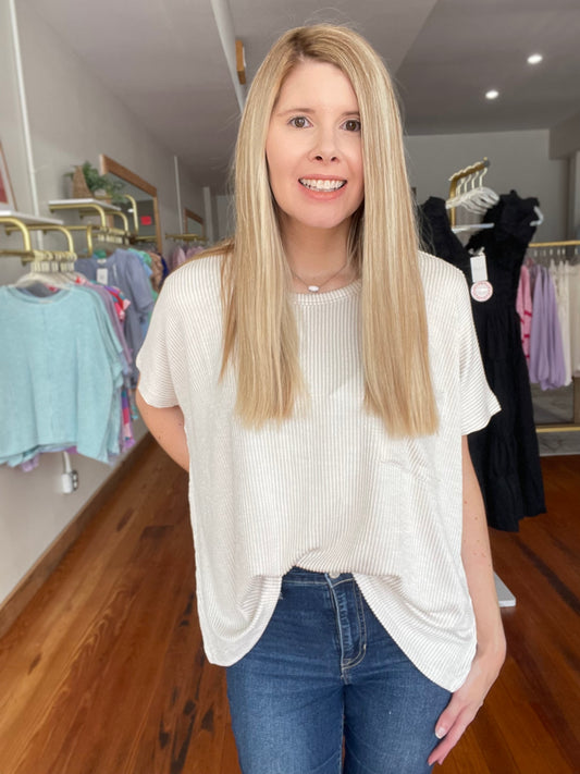 Moments That Make You Short Sleeve Ribbed Top Beige