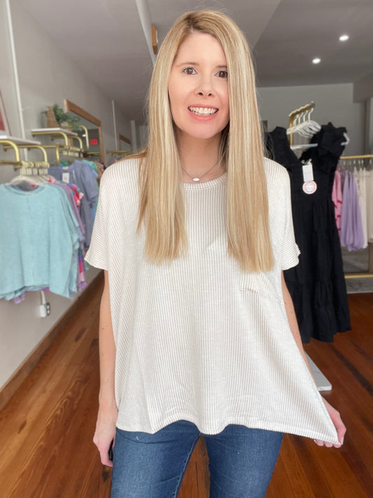Moments That Make You Short Sleeve Ribbed Top Beige