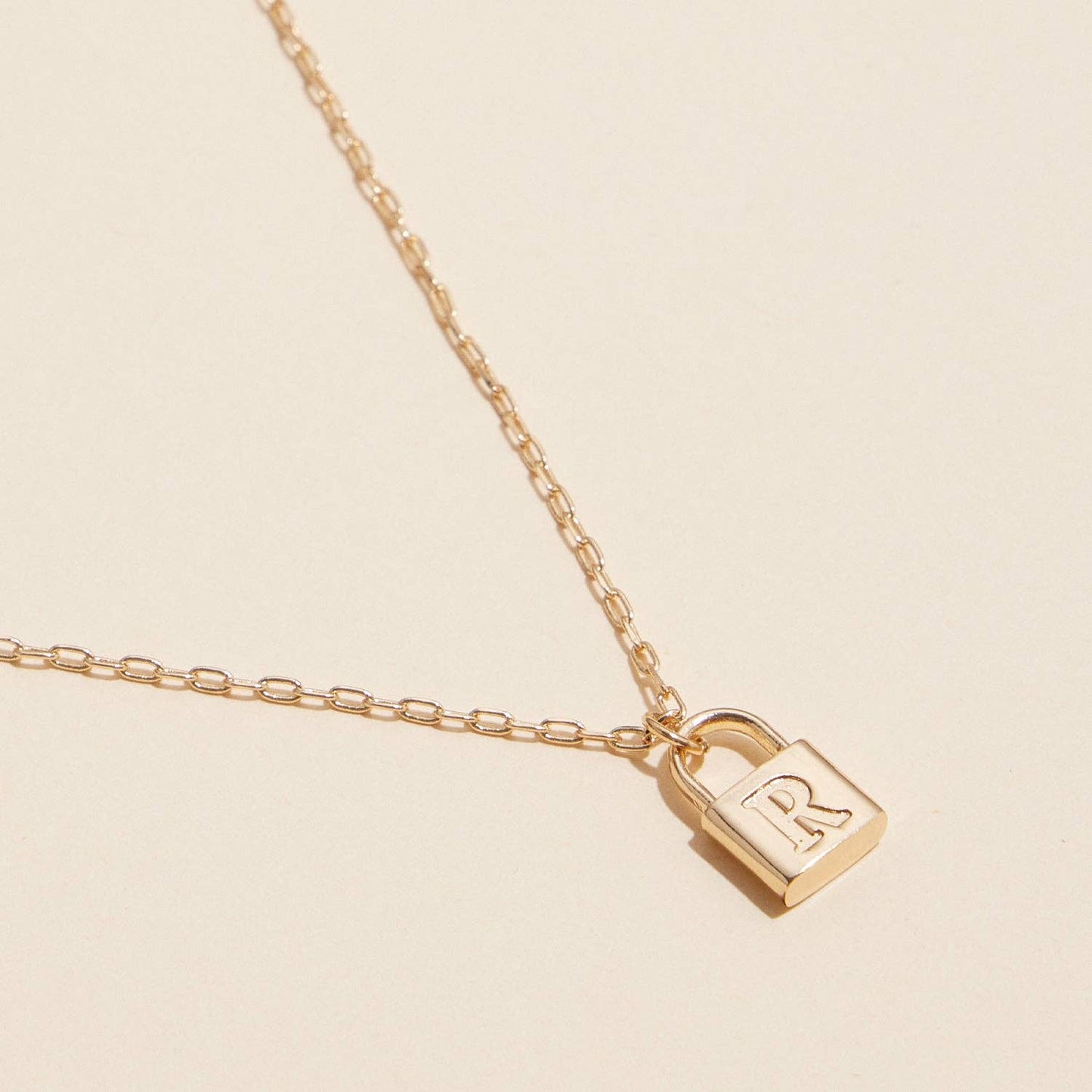 Assorted Golden Initial Lock Pendant Necklace