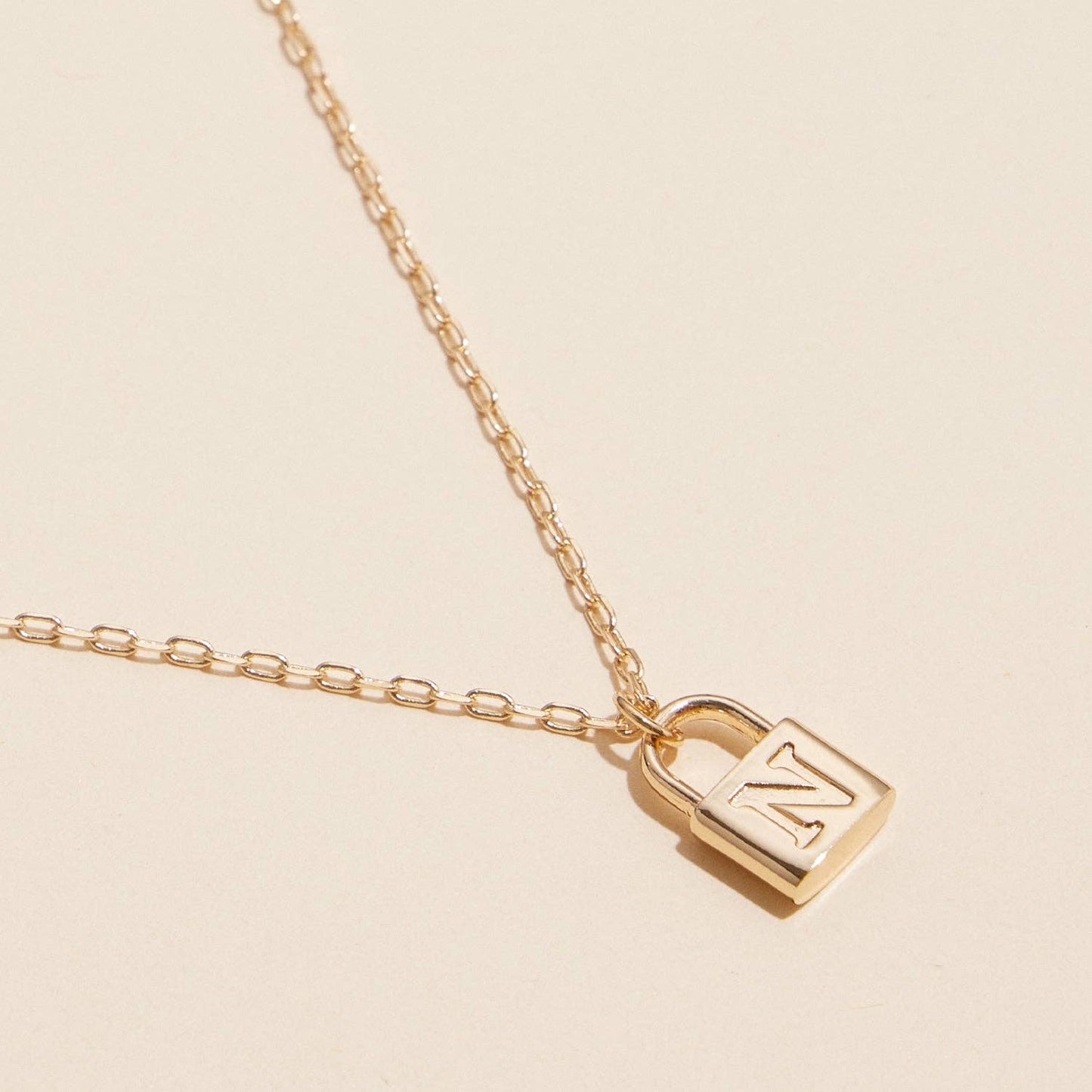 Assorted Golden Initial Lock Pendant Necklace