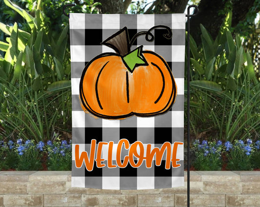 Welcome Pumpkin Buffalo Plaid