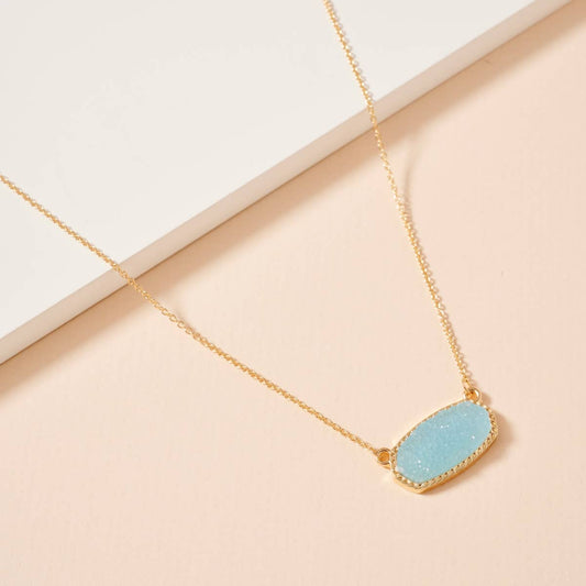 Aqua Druzy Stone Charm Short Necklace
