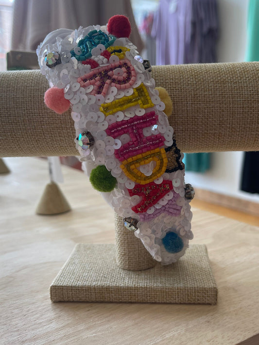 White Happy Birthday Sequin Headband