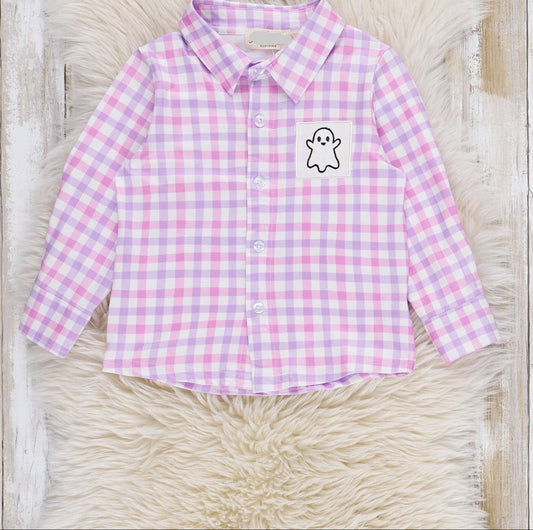 Ghostly Greetings Smocked Plaid Top