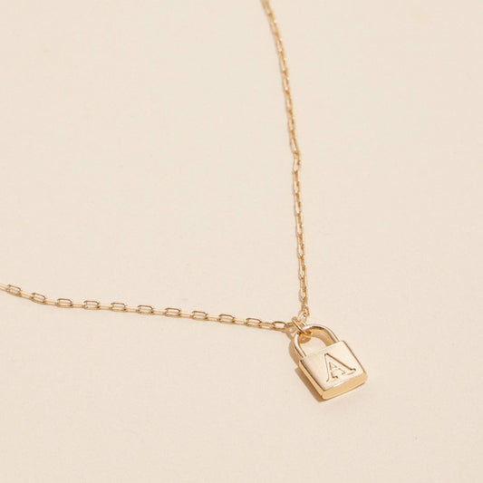 Assorted Golden Initial Lock Pendant Necklace