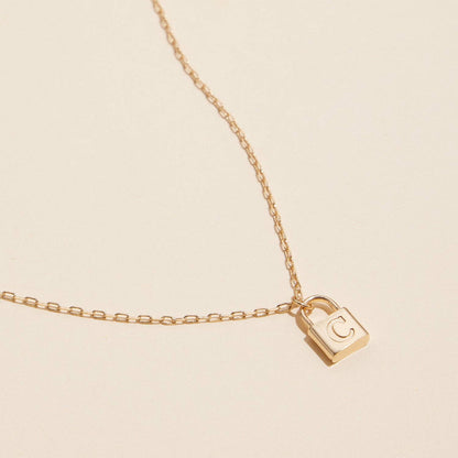 Assorted Golden Initial Lock Pendant Necklace
