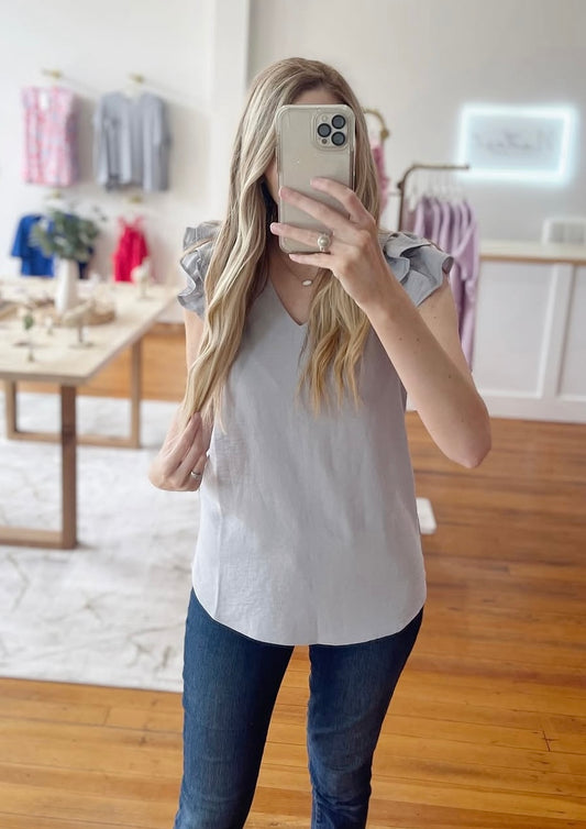 Weekend Getaway Top with Ruffle Sleeves for Casual Outings and Brunch Dates