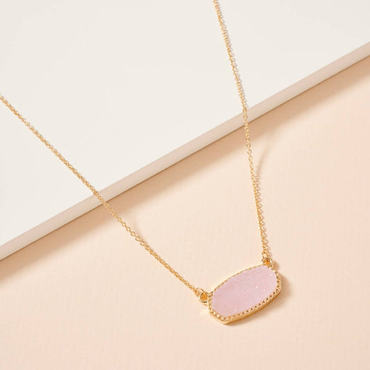 Lavender Druzy Stone Charm Short Necklace