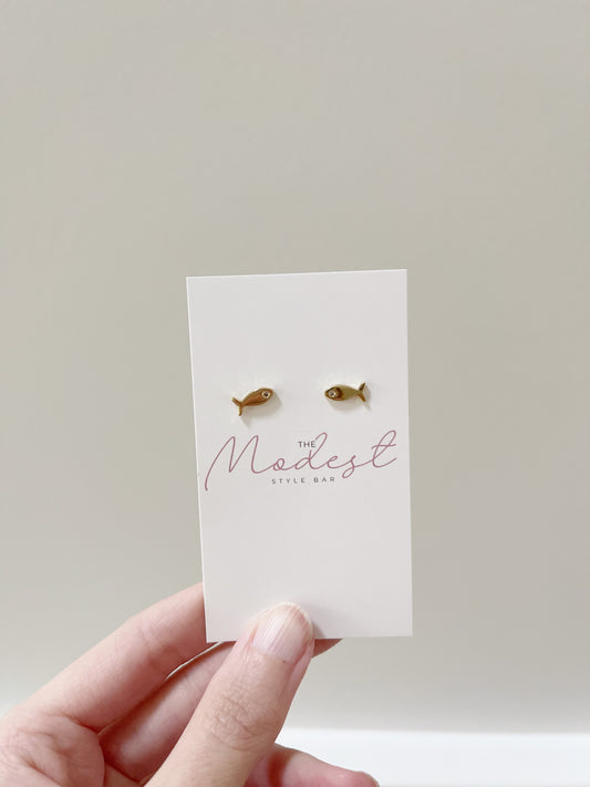 Little Fish Earrings with Cubic Zirconia for a Playful Touch
