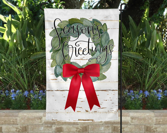 Season's Greetings Magnolia Wreath Garden Flag