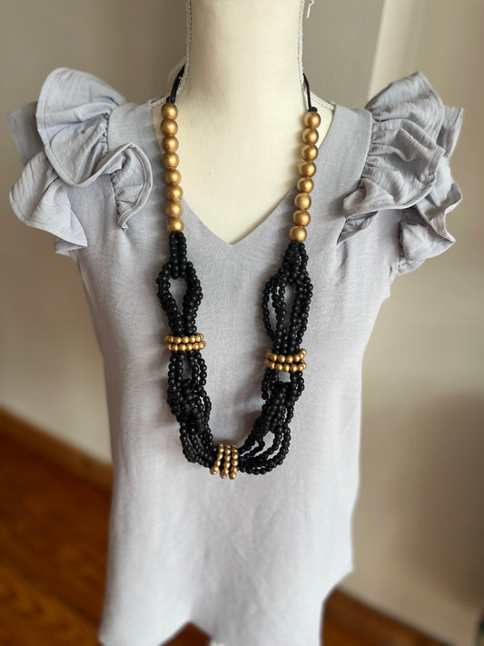 Twisted Wood Bead Row Necklace for Elegant Natural Style