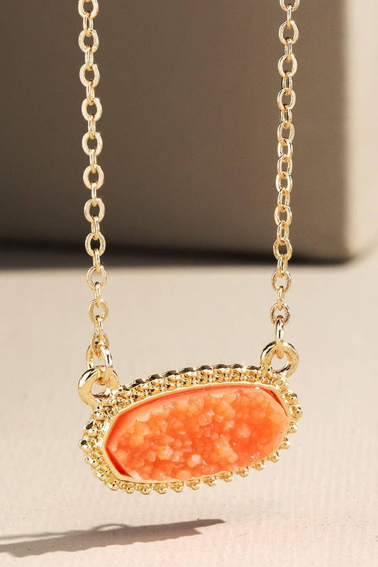 Drusy Accented Short Pendant Necklace: Orange / OS