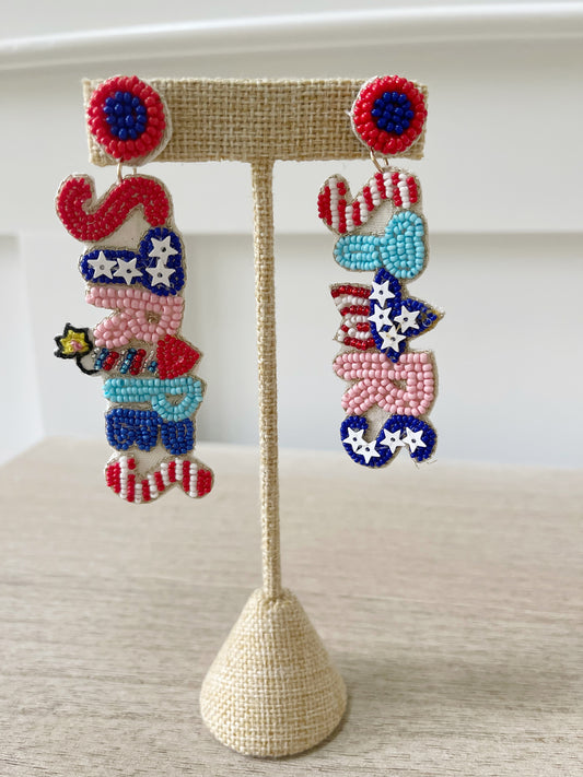 Stars And Stripes Earrings Lightweight Seed Bead Design